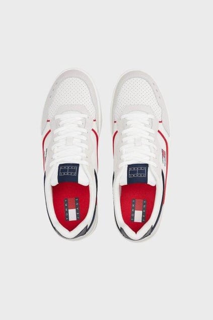 Tommy Hilfiger Tommy Hilfiger Erkek Bayrak Logolu %100 Deri Nefes Alabilir Üst Yüzeyli Mavi Sneaker EM0EM01585-0G1