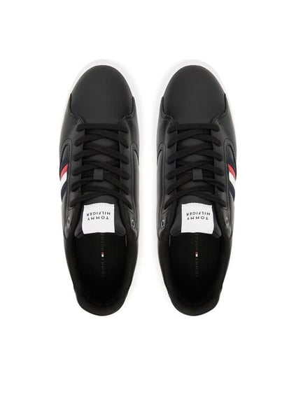 Tommy Hilfiger Tommy Hilfiger Erkek Bayrak Logolu Düz ve Rahat Taban %100 Deri Siyah Sneaker FM0FM05628-BDS