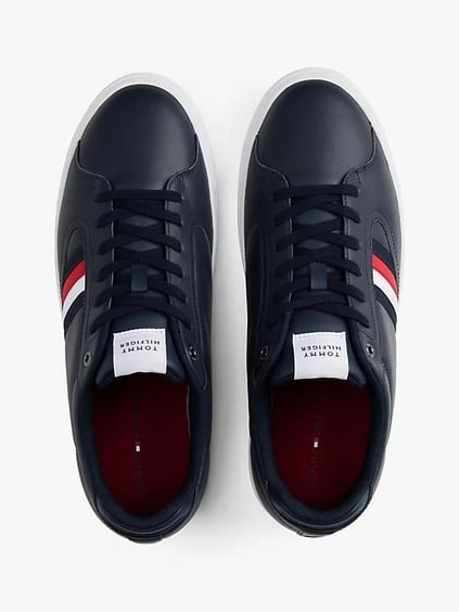 Tommy Hilfiger Tommy Hilfiger Erkek Bayrak Logolu Düz ve Rahat Taban %100 Deri Lacivert Sneaker FM0FM05628-DW5