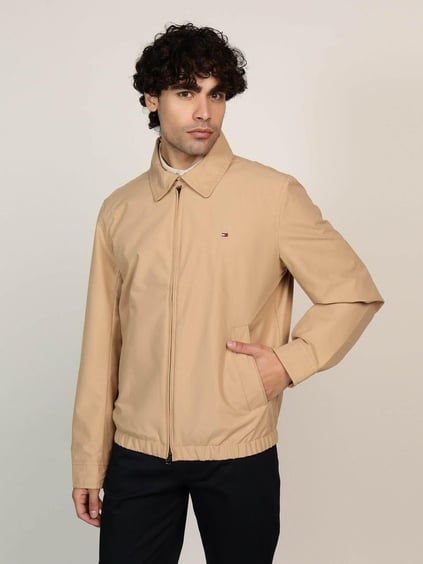 Tommy Hilfiger Tommy Hilfiger Erkek Çentikli Yaka Fermuar Kapamalı Regular Fit Uzun Kollu Bej Ceket MW0MW37649-ABS