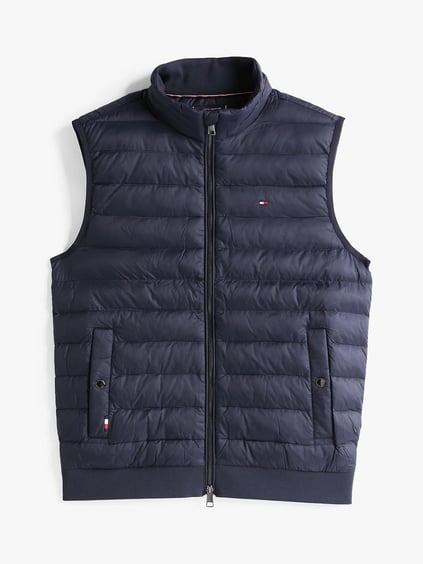 TOMMY HILFIGER Tommy Hilfiger Erkek Dik Yaka Regular Fit Kapitoneli Pamuklu Lacivert Yelek MW0MW38982-DW5