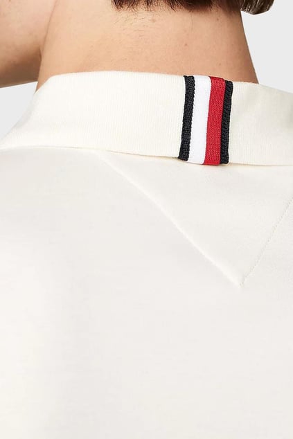 TOMMY HILFIGER Tommy Hilfiger Erkek Dokuma Polo Yaka Kısa Kol Günlük Beyaz Polo Yaka T-Shirt MW0MW35585-YBR