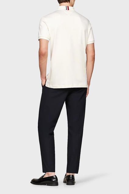 TOMMY HILFIGER Tommy Hilfiger Erkek Dokuma Polo Yaka Kısa Kol Günlük Beyaz Polo Yaka T-Shirt MW0MW35585-YBR