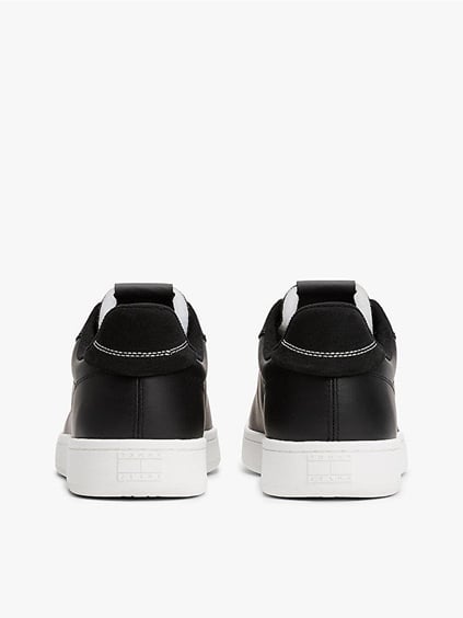 TOMMY HILFIGER Tommy Hilfiger Erkek Düşük Bilekli Logo Bayraklı Deri Siyah Sneaker EM0EM01596-BDS