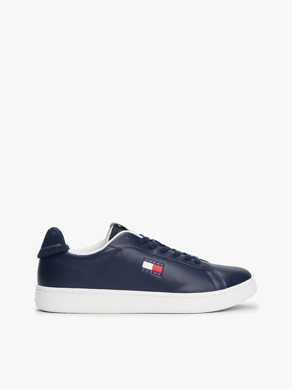 TOMMY HILFIGER Tommy Hilfiger Erkek Düşük Bilekli Logo Bayraklı Deri Mavi Sneaker EM0EM01596-C1G