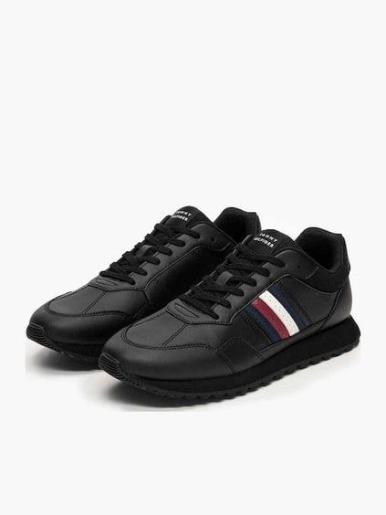 Tommy Hilfiger Tommy Hilfiger Erkek Düşük Bilekli Rahat Taban Bayrak Logolu Deri Siyah Sneaker FM0FM05637-BDS