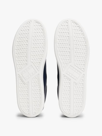 TOMMY HILFIGER Tommy Hilfiger Erkek Düşük Bilekli Logo Bayraklı Deri Mavi Sneaker EM0EM01596-C1G