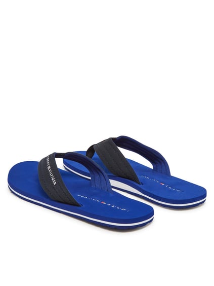TOMMY HILFIGER Tommy Hilfiger Erkek Düz İnce Taban Parmak Arası Deri Rahat Lacivert Terlik FM0FM05437-DW5