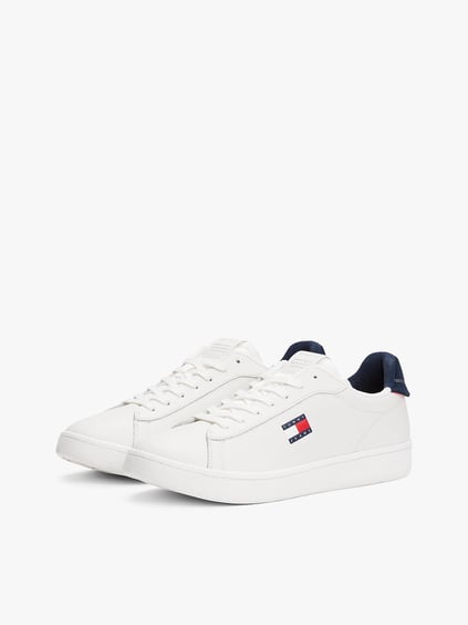 TOMMY HILFIGER Tommy Hilfiger Erkek Düşük Bilekli Logo Bayraklı Deri Mavi Sneaker EM0EM01596-0G1
