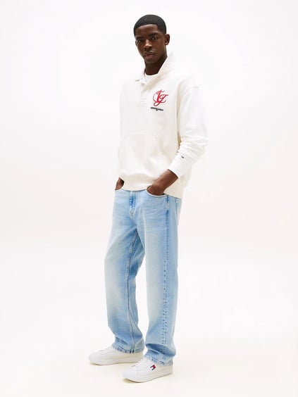 TOMMY HILFIGER Tommy Hilfiger Erkek Düşük Bilekli Logo Bayraklı Deri Mavi Sneaker EM0EM01596-0G1