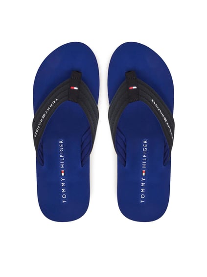 TOMMY HILFIGER Tommy Hilfiger Erkek Düz İnce Taban Parmak Arası Deri Rahat Lacivert Terlik FM0FM05437-DW5