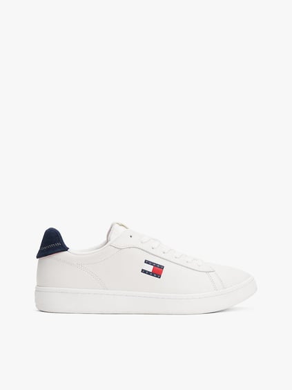 TOMMY HILFIGER Tommy Hilfiger Erkek Düşük Bilekli Logo Bayraklı Deri Mavi Sneaker EM0EM01596-0G1