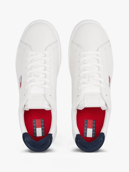 TOMMY HILFIGER Tommy Hilfiger Erkek Düşük Bilekli Logo Bayraklı Deri Mavi Sneaker EM0EM01596-0G1