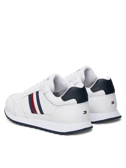 Tommy Hilfiger Tommy Hilfiger Erkek Düşük Bilekli Rahat Taban Bayrak Logolu Deri Beyaz Sneaker FM0FM05637-YBS