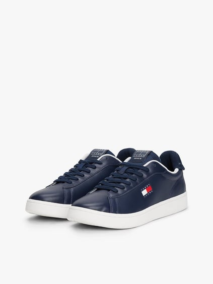 TOMMY HILFIGER Tommy Hilfiger Erkek Düşük Bilekli Logo Bayraklı Deri Mavi Sneaker EM0EM01596-C1G