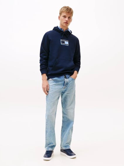 TOMMY HILFIGER Tommy Hilfiger Erkek Düşük Bilekli Logo Bayraklı Deri Mavi Sneaker EM0EM01596-C1G