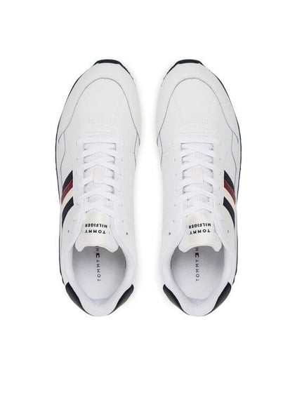 Tommy Hilfiger Tommy Hilfiger Erkek Düşük Bilekli Rahat Taban Bayrak Logolu Deri Beyaz Sneaker FM0FM05637-YBS