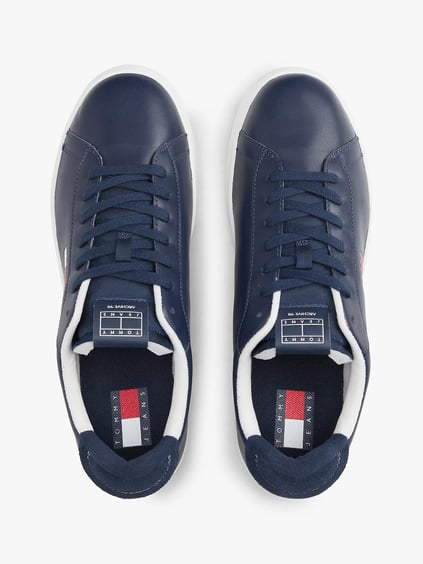 TOMMY HILFIGER Tommy Hilfiger Erkek Düşük Bilekli Logo Bayraklı Deri Mavi Sneaker EM0EM01596-C1G
