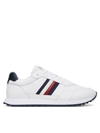 Tommy Hilfiger Tommy Hilfiger Erkek Düşük Bilekli Rahat Taban Bayrak Logolu Deri Beyaz Sneaker FM0FM05637-YBS