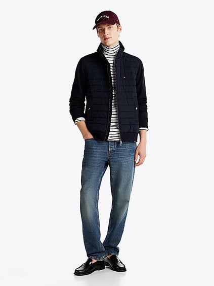 TOMMY HILFIGER Tommy Hilfiger Erkek Fermuarlı Dik Yaka Kapitoneli Cep Detaylı Lacivert Sweatshirt MW0MW37461-DW5