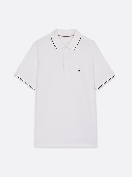 TOMMY HILFIGER Tommy Hilfiger Erkek Göğüste Tommy Hilfiger Bayrak İşlemesi Beyaz Polo Yaka T-Shirt MW0MW37310-YBR