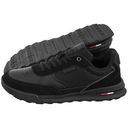 TOMMY HILFIGER Tommy Hilfiger Erkek Logolu Bağcıklı Deri Siyah Sneaker FM0FM05371-BDS