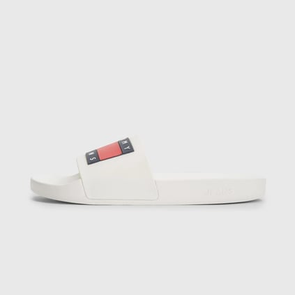 Tommy Hilfiger Tommy Hilfiger Erkek Logolu Suni Deri Günlük Kullanım Ekru Terlik EM0EM01191-TCR