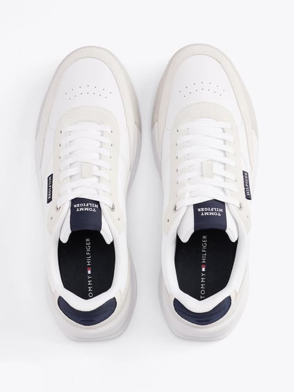 TOMMY HILFIGER Tommy Hilfiger Erkek Logolu Bağcıklı Deri Beyaz Sneaker FM0FM05371-YBS