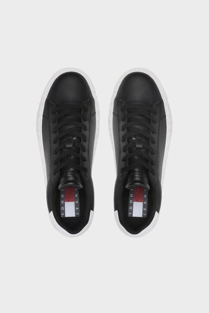 Tommy Hilfiger Tommy Hilfiger Erkek Marka Logolu Bağcıklı Kaydırmaz Tabanlı Günlük Siyah Sneaker EM0EM01159-BDS