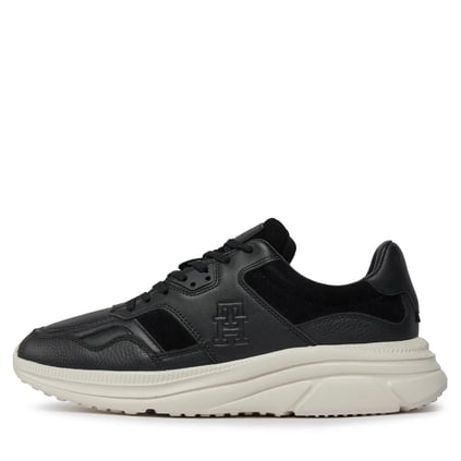 Tommy Hilfiger Tommy Hilfiger Erkek Marka Logolu Bağcıklı Kaydırmaz Tabanlı Günlük Siyah Sneaker FM0FM04879-BDS