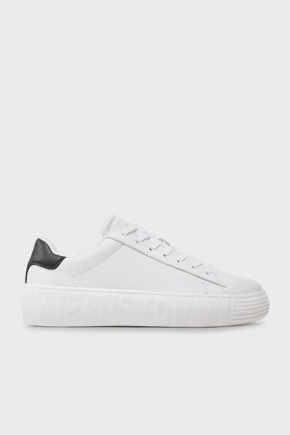 Tommy Hilfiger Tommy Hilfiger Erkek Marka Logolu Bağcıklı Kaydırmaz Tabanlı Günlük Beyaz Sneaker EM0EM01159-YBR