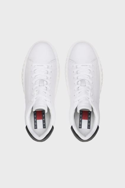 Tommy Hilfiger Tommy Hilfiger Erkek Marka Logolu Bağcıklı Kaydırmaz Tabanlı Günlük Beyaz Sneaker EM0EM01159-YBR