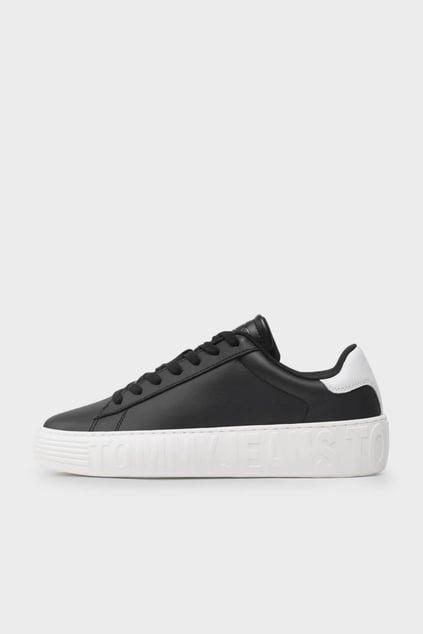 Tommy Hilfiger Tommy Hilfiger Erkek Marka Logolu Bağcıklı Kaydırmaz Tabanlı Günlük Siyah Sneaker EM0EM01159-BDS