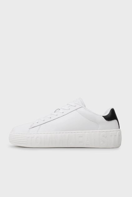 Tommy Hilfiger Tommy Hilfiger Erkek Marka Logolu Bağcıklı Kaydırmaz Tabanlı Günlük Beyaz Sneaker EM0EM01159-YBR