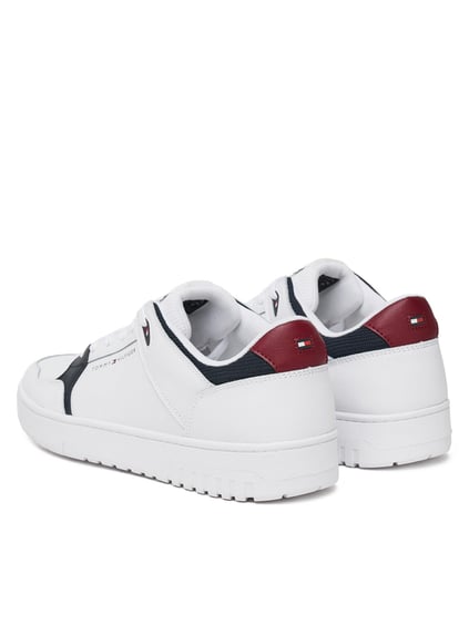 TOMMY HILFIGER Tommy Hilfiger Erkek Nefes Alabilen Üst Yüzey Düşük Bilek Rahat Tabanlı Deri Beyaz Sneaker FM0FM05518-YBS