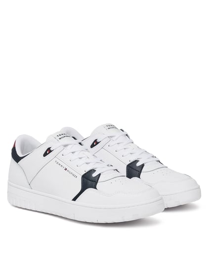 TOMMY HILFIGER Tommy Hilfiger Erkek Nefes Alabilen Üst Yüzey Düşük Bilek Rahat Tabanlı Deri Beyaz Sneaker FM0FM05518-YBS