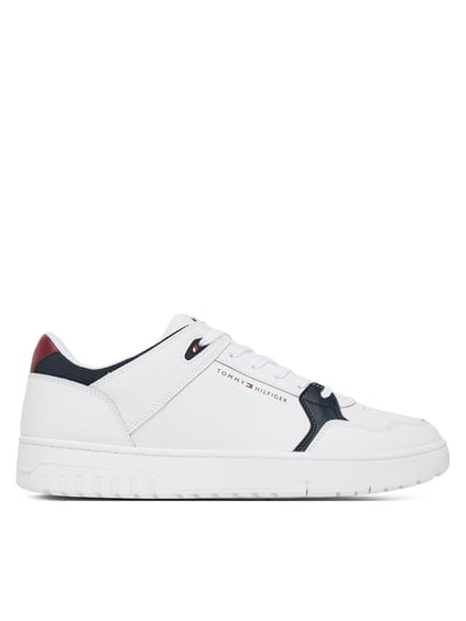 TOMMY HILFIGER Tommy Hilfiger Erkek Nefes Alabilen Üst Yüzey Düşük Bilek Rahat Tabanlı Deri Beyaz Sneaker FM0FM05518-YBS