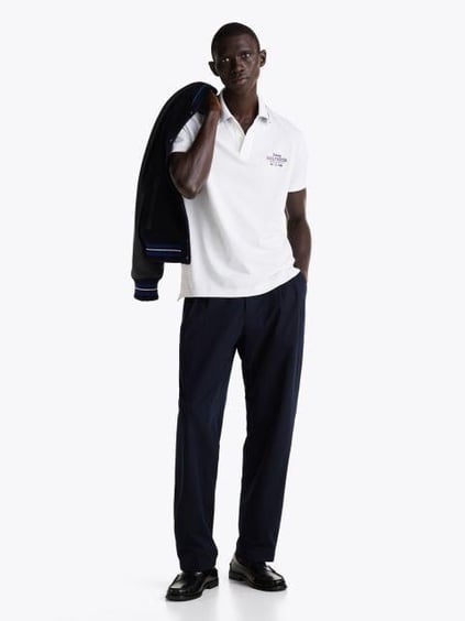 TOMMY HILFIGER Tommy Hilfiger Erkek Organik Pamuk Kumaş Şeritli Polo Yaka Kısa Kollu Beyaz Polo Yaka T-Shirt MW0MW37519-YBR
