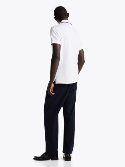 TOMMY HILFIGER Tommy Hilfiger Erkek Organik Pamuk Kumaş Şeritli Polo Yaka Kısa Kollu Beyaz Polo Yaka T-Shirt MW0MW37519-YBR