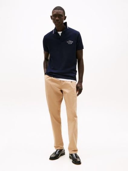 TOMMY HILFIGER Tommy Hilfiger Erkek Organik Pamuk Kumaş Şeritli Polo Yaka Kısa Kollu Lacivert Polo Yaka T-Shirt MW0MW37519-DW5