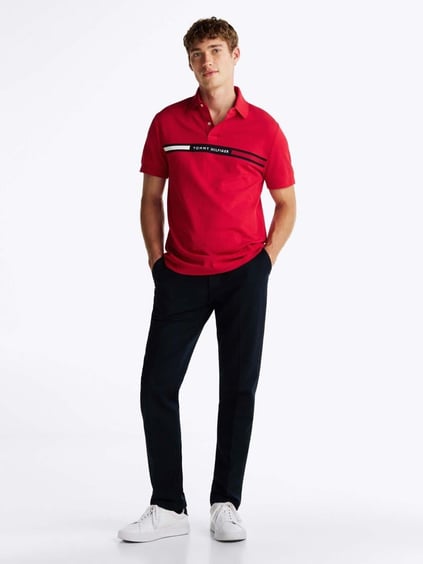TOMMY HILFIGER Tommy Hilfiger Erkek Pamuklu Polo Yakalı Düğme Kapamalı Kısa Kollu Kırmızı Polo Yaka T-Shirt MW0MW38130-XLD