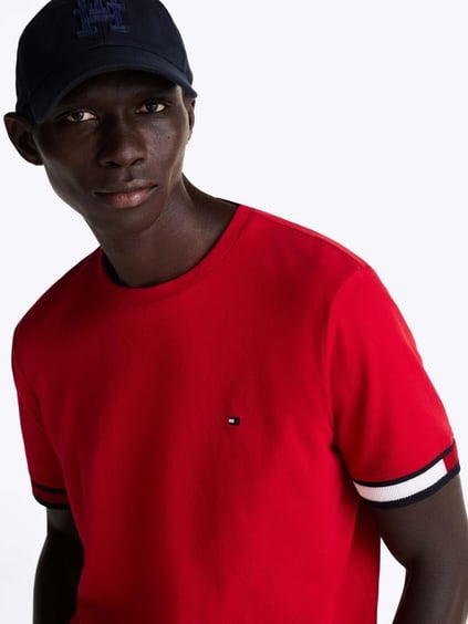 TOMMY HILFIGER Tommy Hilfiger Erkek Pamuklu Bisiklet Yaka Kısa Kollu Kırmızı T-Shirt MW0MW38078-XLD