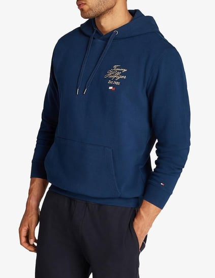 TOMMY HILFIGER Tommy Hilfiger Erkek Pamuklu Regular Fit Kapüşonlu Uzun Kollu Lacivert Sweatshirt MW0MW37475-DAF