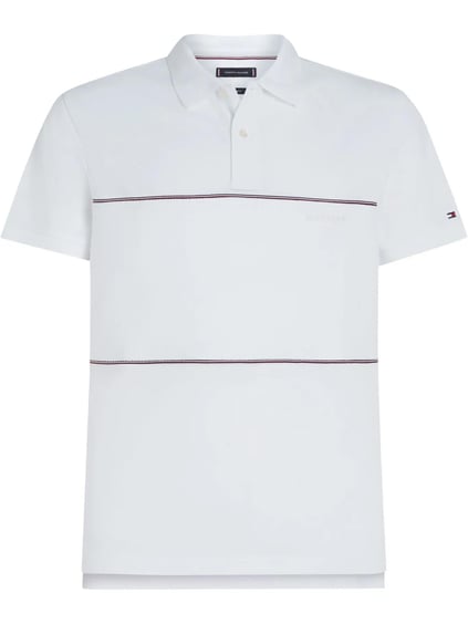 TOMMY HILFIGER Tommy Hilfiger Erkek Pamuklu Kısa Kollu Regular Fit Şerit Çizgi Detaylı Beyaz Polo Yaka T-Shirt MW0MW38125-YBR