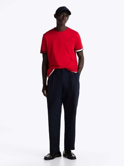 TOMMY HILFIGER Tommy Hilfiger Erkek Pamuklu Bisiklet Yaka Kısa Kollu Kırmızı T-Shirt MW0MW38078-XLD