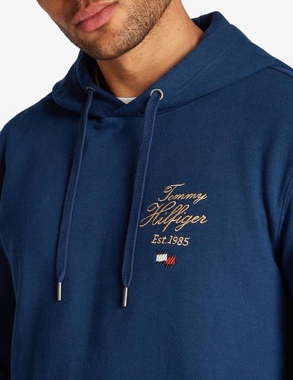 TOMMY HILFIGER Tommy Hilfiger Erkek Pamuklu Regular Fit Kapüşonlu Uzun Kollu Lacivert Sweatshirt MW0MW37475-DAF