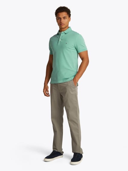 TOMMY HILFIGER Tommy Hilfiger Erkek Pamuklu Polo Yakalı Düğme Kapamalı Kısa Kollu Yeşil Polo Yaka T-Shirt MW0MW17771-L3J
