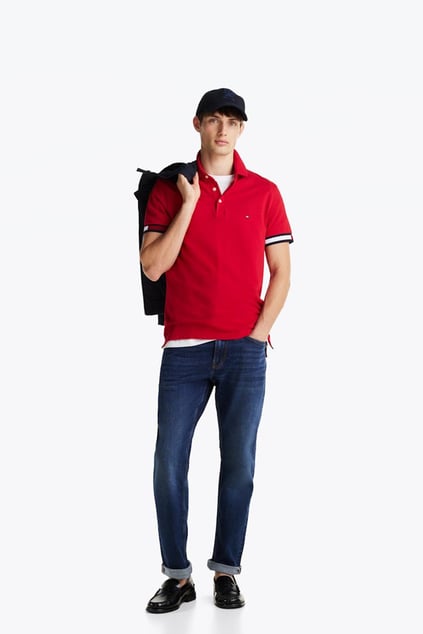 TOMMY HILFIGER Tommy Hilfiger Erkek Pamuklu Uzun Kollu Düğme Kapamalı Kırmızı Polo Yaka T-Shirt MW0MW37518-XLD