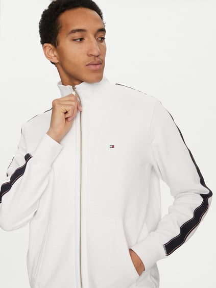 TOMMY HILFIGER Tommy Hilfiger Erkek Regular Fit Pamuklu Dik Yaka Fermuar Kapamalı Beyaz Sweatshirt MW0MW37468-YAF