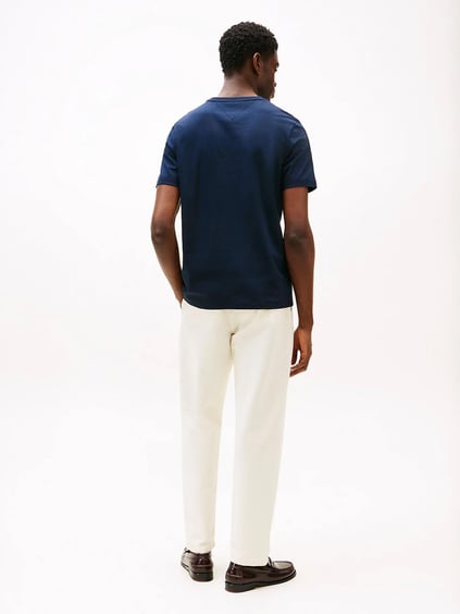TOMMY HILFIGER Tommy Hilfiger Erkek Regular Fit Bayrak Logo İşlemeli Pamuklu Kısa Kollu Lacivert T-Shirt MW0MW38616-DW5